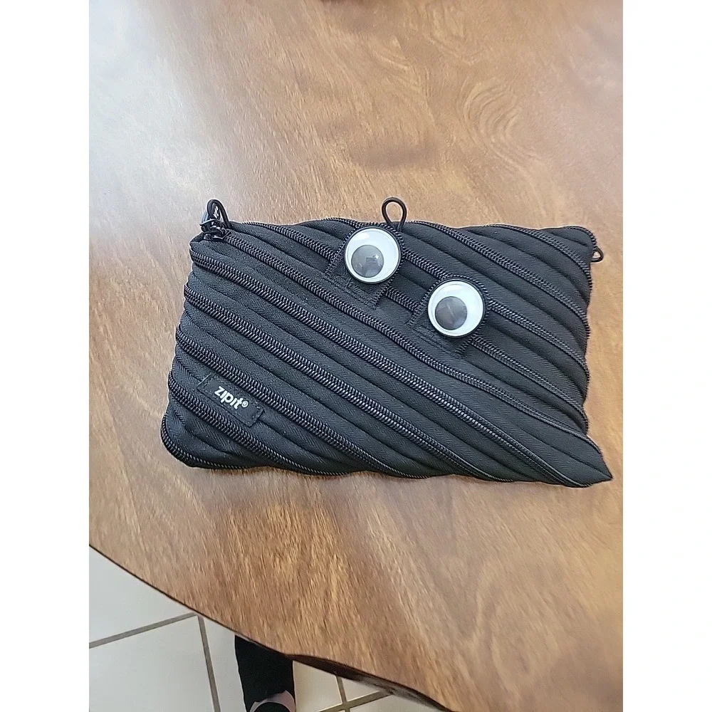 Zipit Monster Pencil Case With Eyes & Teeth Design Black 3 Ring Pouch‎ Binder